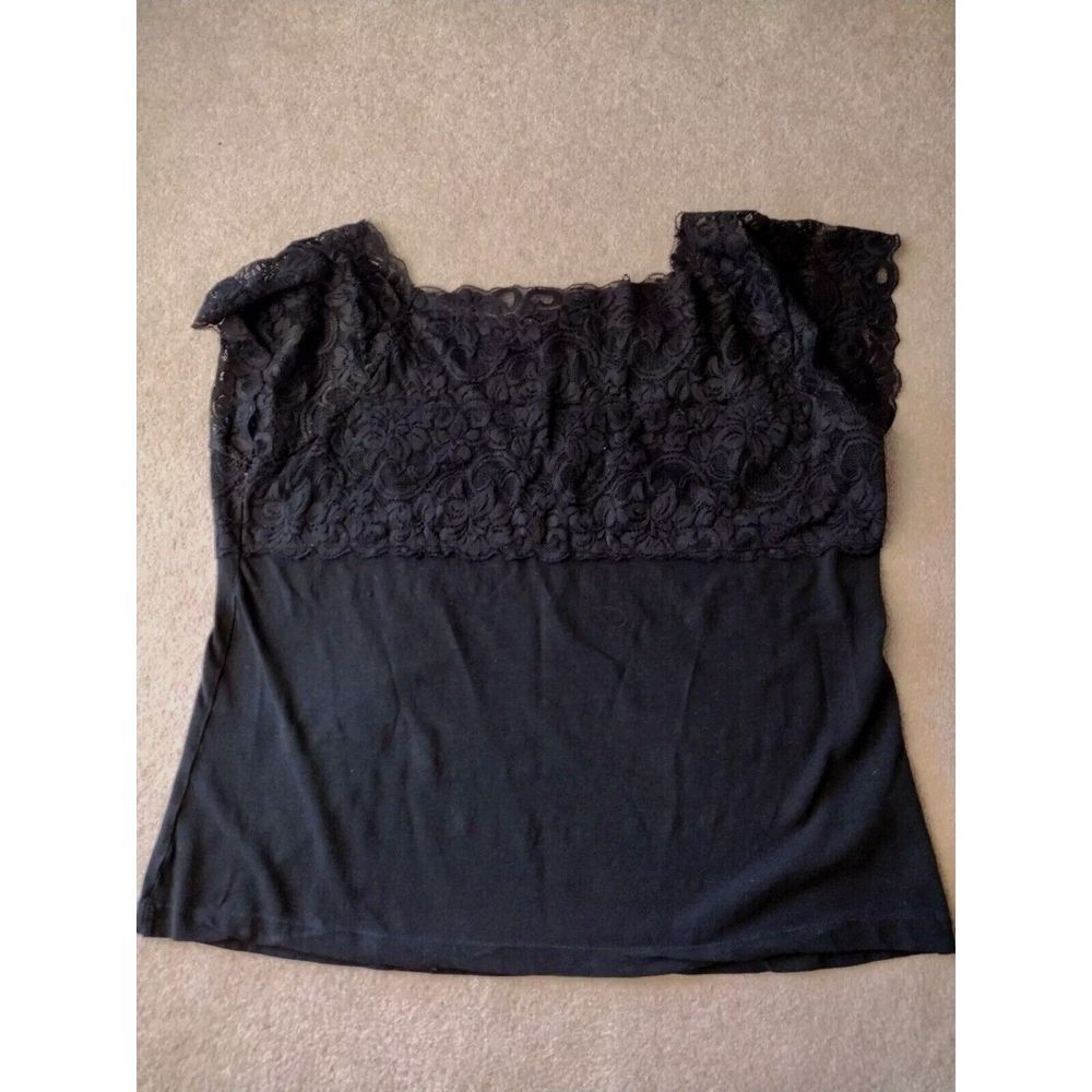 Torrid Blouse Woman 3 (3X) Black Lace Short Sleeves Stretch Cropped Party Casual - Picture 5 of 7